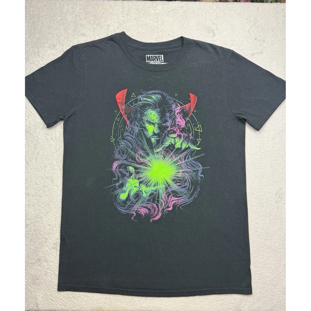 Marvel Doctor Strange Graphic Logo T-Shirt Men's M Black Cotton Knit Crew Neck
